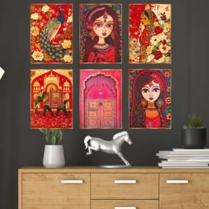 Set of Six Wall Paintings for Wall Dacoration Golden Framed Wall Paintings for Living Room & Bedroom Wall Art for Home Decoration & Office Wall Décor (17x13 inch CH-GD6-5)